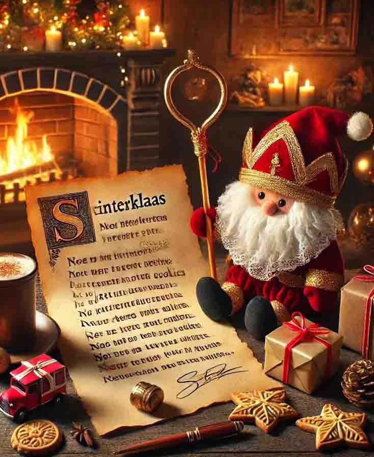 Sinterklaas reading a festive poem