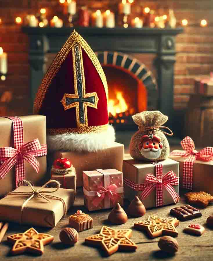 sinterklaas with gifts for the poem